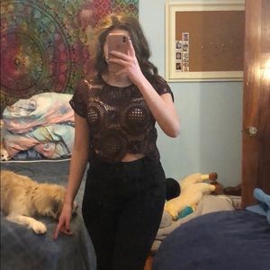 Maroon mesh crop top